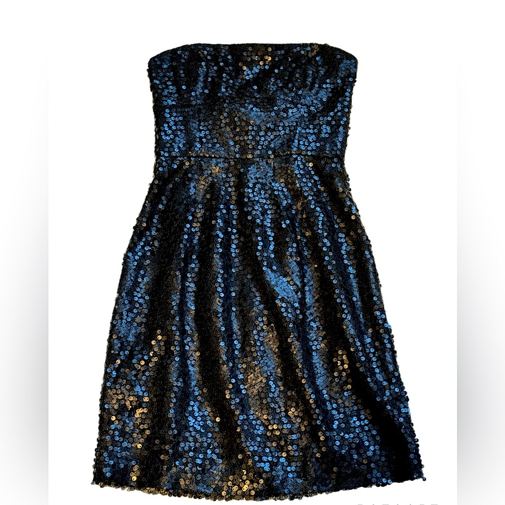 BCBG  Maxazria Womens Black Sequin Strapless Cocktail Dress Sz 2